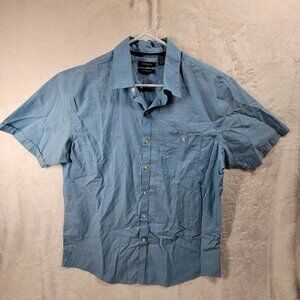 VANHEUSEN Classic Fit Short Sleeve Button Down Casual Solid Blue Shirt L